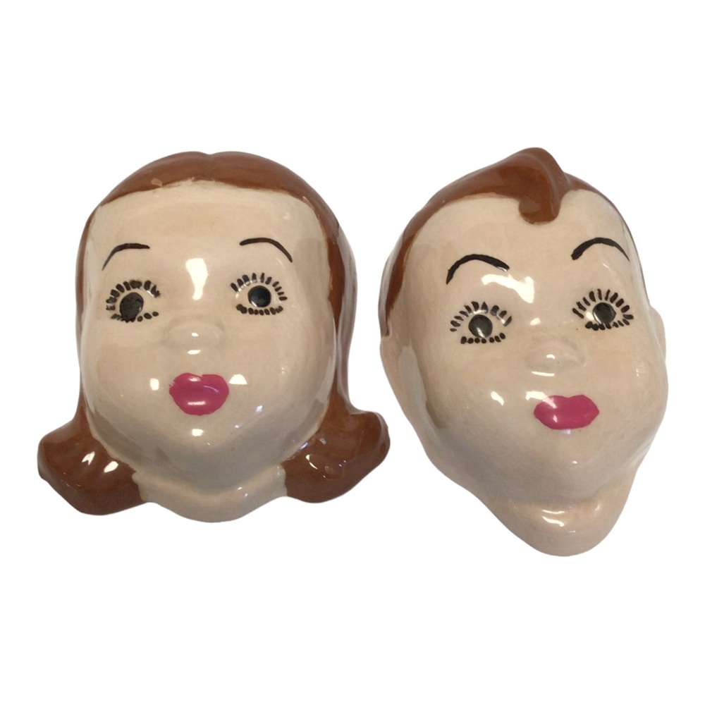 Vintage Girl & Boy Porcelain Painted Faces Wall Hangings